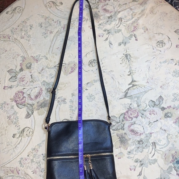 Black pleather shoulder or crossbody bag with gold colour hardware tassels - Picture 9 of 10